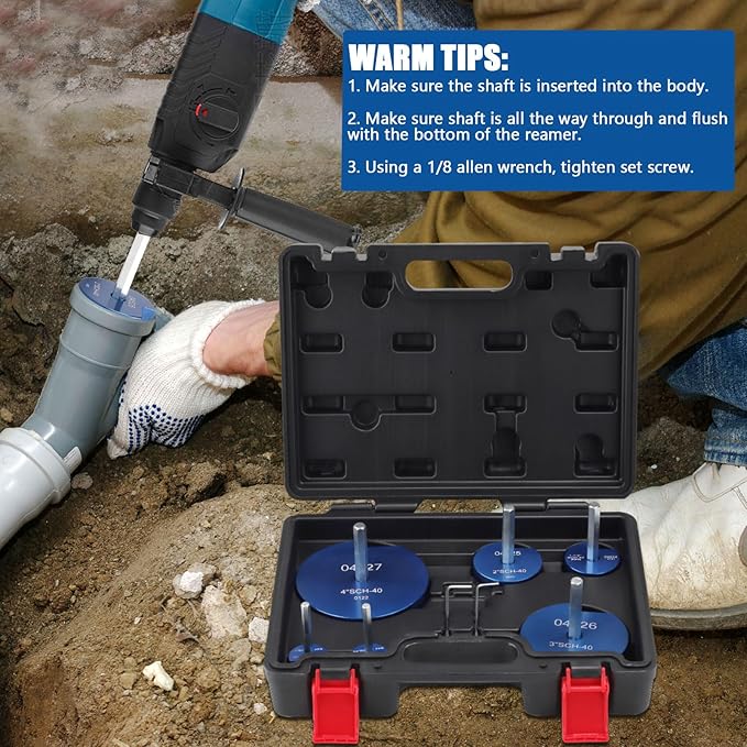 XJX PPR150 PVC Pipe Reamer, 1-1/2” Head Aluminum PVC Fitting Saver Fit Into Standard 1/2" Drill and 3/8" Hex Shaft