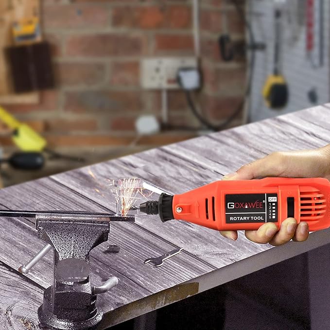 GOXAWEE Rotary Tool Kit with Keyless Drill Chuck and Flex Shaft, Variable Speed Electric Multiuse Tool & 140 Accessories for Cutting, Drilling, Engraving, Grinding, Sanding, Polishing, Crafts, and DIY