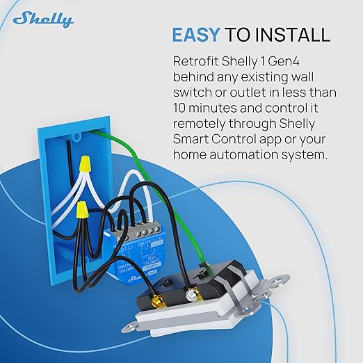 Shelly 1 Gen4 | Wi-Fi, Zigbee & Matter Smart Relay Switch with Dry Contacts, 1-Channel 16A | Home Automation | Alexa, SmartThings, Google Home, Apple HomeKit Compatible | Garage Door Opener