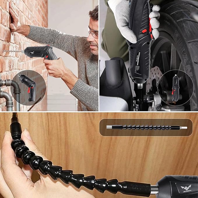 8 in 1 Electric Screwdriver Cordless Drill Rechargeable Set 3.6V Li-ion 3.5N·m Max Torque Electric Rotatable LED Light Screwdriver Multi-Angle Work balck for Home Office DIY Tools