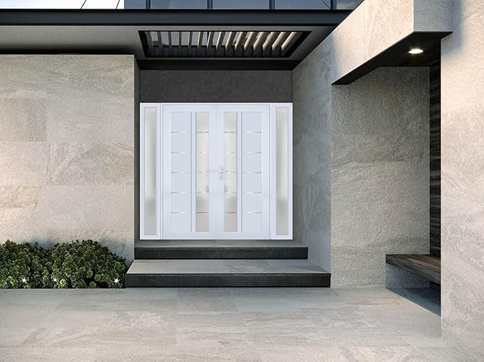 VDOMDOORS Front Exterior Prehung Metal-Plastic Double Doors/MANUX 8088 White Silk / 2 Sidelites Exterior Windows/Residential Doors Entrance Patio Garage 96 x 80