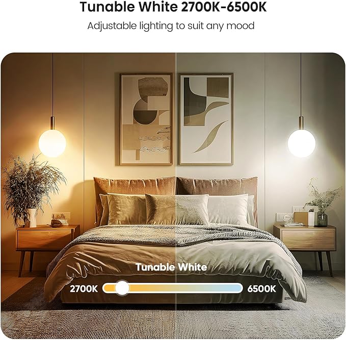 TREATLIFE Smart Light Bulbs 4Pack, 2.4GHz WiFi Smart Bulb, 2500K-6500K Tunable White Dimmable LED Light Bulb Compatible with Alexa and Google Home, 800LM, E26 A19 9W, No Hub Required