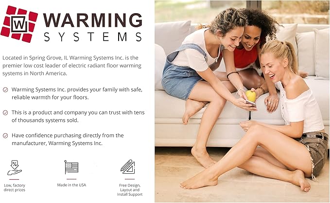10 Sqft Warming Systems 120 V Electric Tile Radiant Floor Heating Mat with WIFI Touch Screen Programmable Thermostat. Includes Installation Monitor and Floor Temperature Sensor