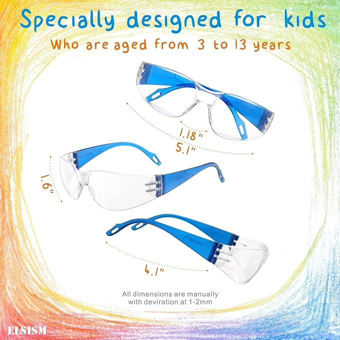 24 Pack Kids Safety Glasses in 6 Colors, UV Protection Eyewear for Children, Impact & Ballistic Resistant Protective Goggles with ANSI Z87+ Standards, for Science/Nurf Party/School/Landscaping
