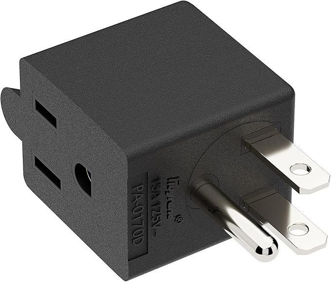 PA-0170D 90 Degree Right Angled USA Male-Female Power Adapter, 5-15P to 5-15R Direction Changer, Space Save Black