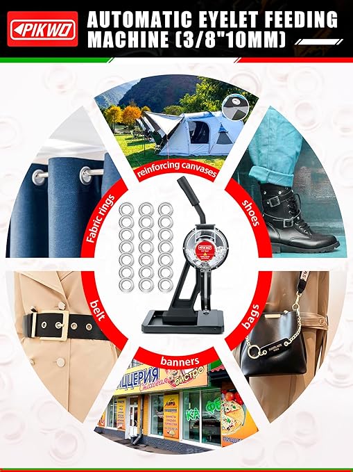 Automatic Eyelet Feeding Machine (3/8" 10mm) Press Punch Tool Kit with 3/8” Die and 10,000 Pcs Grommets Self Piercing Grommet Maker Labor Saving Corsetry Class Recommended