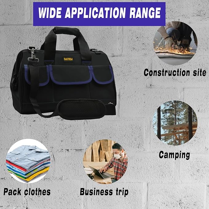20 Inch Tool Bag, Waterproof Wide Mouth Tool Kit, Heavy Duty Tool Bag Organizer With Shoulder Straps, Tool Storage Package For Men/Women (20IN DarkBlue)