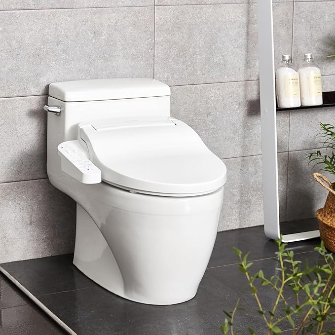 Blooming NB-1360E Bidet Toilet Seat, Warm Water with Stainless Steel Nozzle, Warm Air Dryer, Heated Toilet Seat, Sittable Lid, Nightlight, Fits Elongated Toilets, White (Elongated)