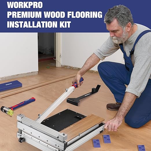 WORKPRO 43PC Laminate Flooring Installation Kit- Rubber Mallet with Fiberglass Handle, 17” Heavy Duty Pull and Pry Bar, Solid Tapping Block and 40 Spacers- Premium Wood Flooring Installation Tool