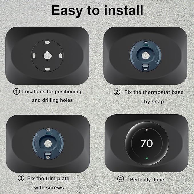 Nest Thermostat Wall Plate Cover Replacement Compatible with Google Nest Learning Thermostat (4th Gen), Practical Nest Learning Thermostat 4 Trim Kit, Snap fit Design (Black, 1 Pack)
