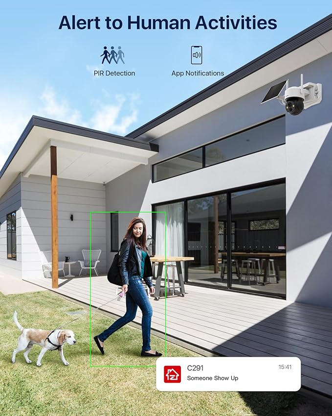 ZOSI C291 4MP Wireless Battery Security Outdoor Camera with Solar Panel, 2.5K 360 View Pan/Tilt Camera, Auto Track, PIR Human Detect, Color Night Vision, 2-Way Talk, Light Siren Alarm,32GB Memory Card