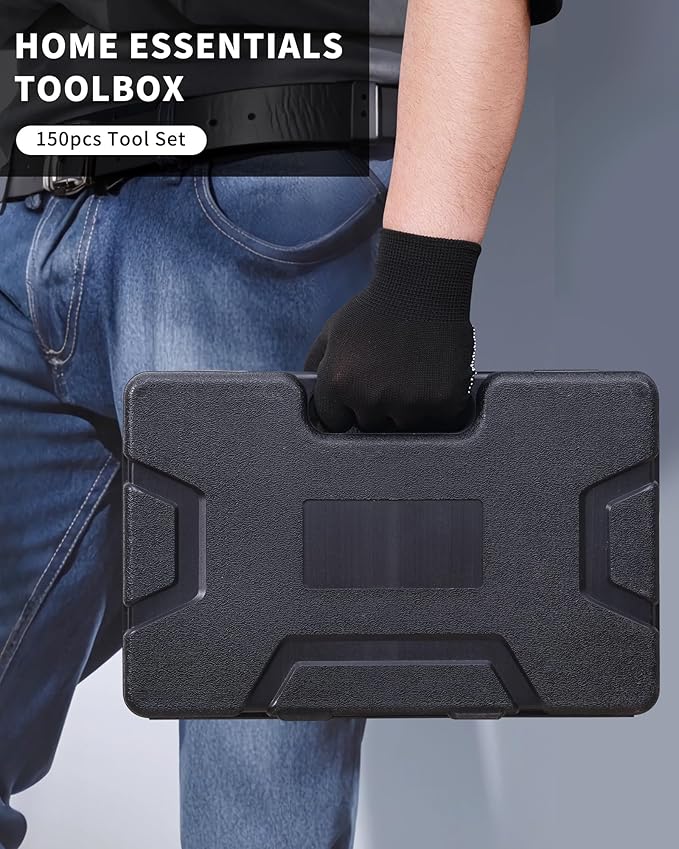 Essential Man's Small Tool Box Kit for House, New Home Toolbox Socket Wrench Set, Mini Men's Car Mechanic Pliers Hammer Toolset, Home Repair Basic Car Body Tool (Tool Kit - Red)