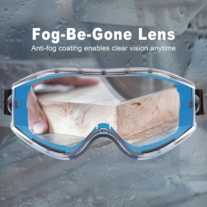 UKNOW Safety Goggles Over Glasses - Anti-Fog Clear Lens - ANSI Z87.1 Certified Eye Protection for Lab Work, Industrial Use