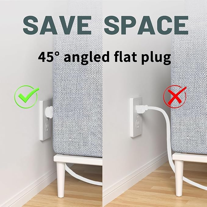 Indoor Flat Plug White Extension Cord 1ft, UL Listed, 16/3 SJTW 3 Prong Heavy Duty, 16 Gauge 13A Power Cord for Lights, Appliance, Home, Office