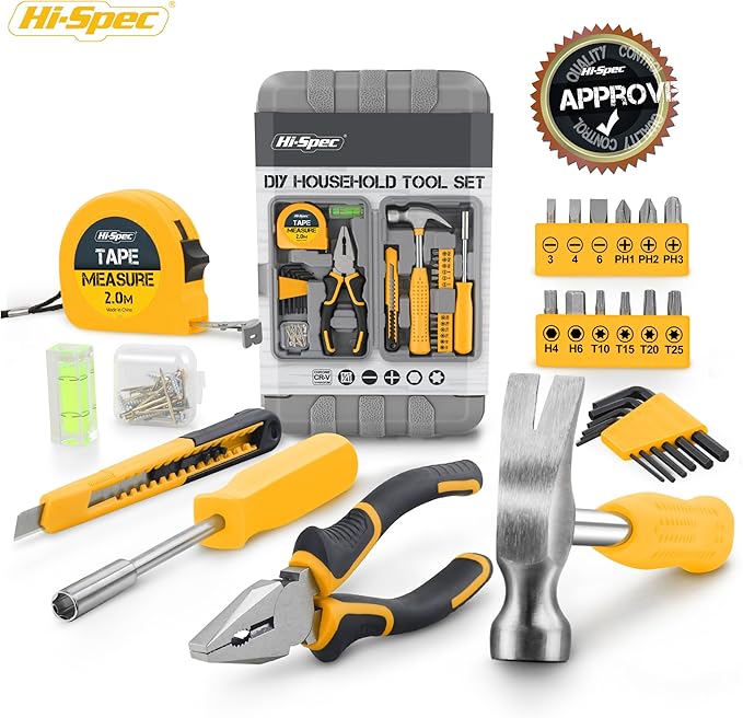 Hi-Spec 25pc Small Compact Hand Mini Tool Kit Set for Home and Office DIY. Household Basic Repairs in a Portable Toolbox Case