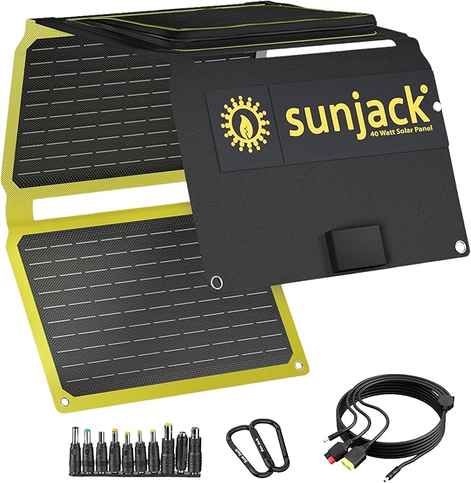 SunJack – 40 Watt Foldable Solar Panel, ETFE Waterproof Portable Solar Panel with Kickstands, USB-C PD30W, USB-A QC3.0, DC Output, Solar Panels for Camping, Hiking, Emergency Power