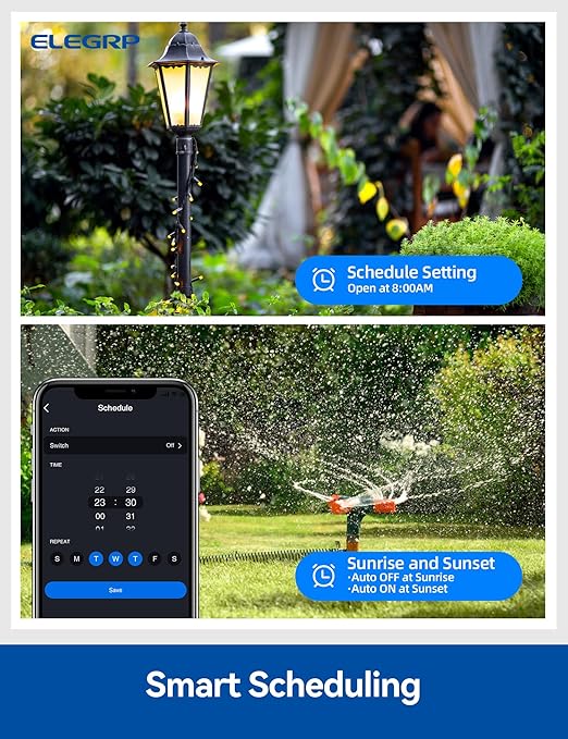 ELEGRP PQR20 Outdoor Smart Plug Waterproof IP66, WiFi Plug with 2 Individually Sockets, Compatible with Alexa & Google Assistant, Smart Outdoor Outlet for String Lights, UL Certified, 1 Pack, Grey