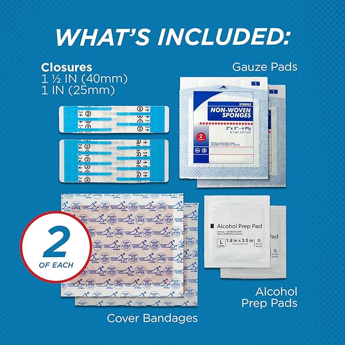 Clozex Complete Emergency Laceration Kit - Repair Wounds Without Stitches, FSA HSA Eligible Skin Clean Cover Closure Device for 2 Individual Or Combine for 2 1/2 in. Length