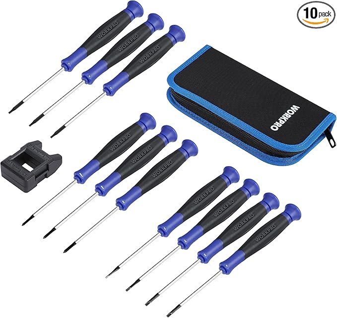 WORKPRO 10-Piece Precision Screwdriver Set with Pouch, Magnetic Small Screwdrivers with Phillips, Slotted, Torx Star, Mini Screwdriver Repair Tool Kit for Eyeglass, Watch, Computer, Laptop, Phone