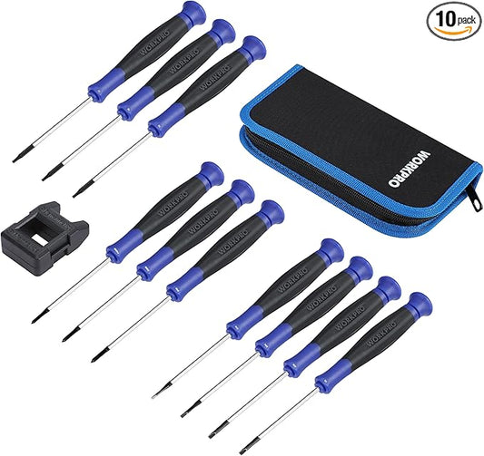 WORKPRO 10-Piece Precision Screwdriver Set with Pouch, Magnetic Small Screwdrivers with Phillips, Slotted, Torx Star, Mini Screwdriver Repair Tool Kit for Eyeglass, Watch, Computer, Laptop, Phone