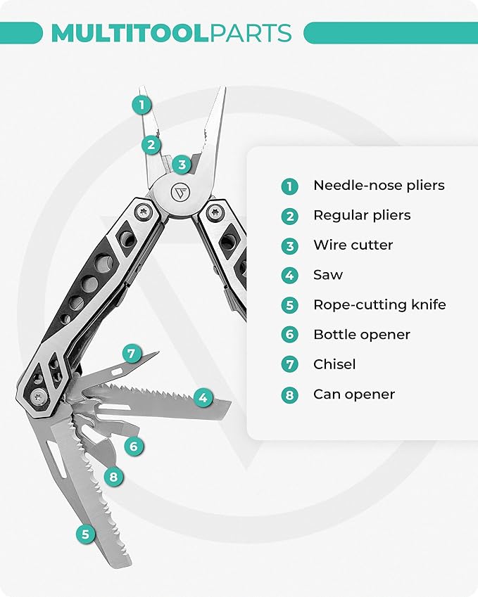 Multi Tool with Universal Socket - 22 in 1 Stainless Steel Multipurpose Tool with Saw, Pocket Knife, Wire Stripper & More - Small Tools for DIY Enthusiasts, Hobbyists, & Professionals by DrFriedels