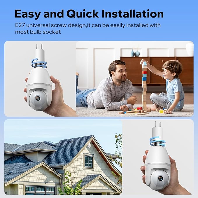 5GHz Light Bulb Security Camera Outdoor Waterproof,Light Socket Security Camera Outdoor, Wireless Bulb Camera,Full Color Night Vision, TwoWay Dialogue,Motion Tracking 2PCS