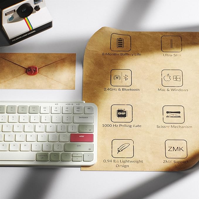 Keychron B1 Pro Ultra-Slim ZMK/Launcher Wireless Bluetooth 2.4 GHz/Wired Connection Keyboard for Mac Windows Linux - Retro Red