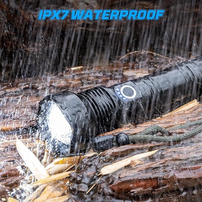 Rechargeable Flashlights 90000 High Lumens - 2 Pack, Super Bright 12 Hours Long Life LED Flashlight with 5 Modes, High Powered Flash Light for Home, Outdoor (Black)