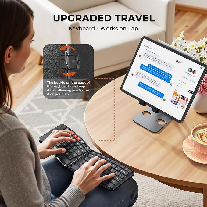 MEETION Ergonomic Foldable Bluetooth Keyboard, Split Compact Portable Keyboard for Business Travel, Ultra-Thin Folding Rechargeable Wireless Keyboards for iOS Android Windows Mac Tablet PC Smartphone