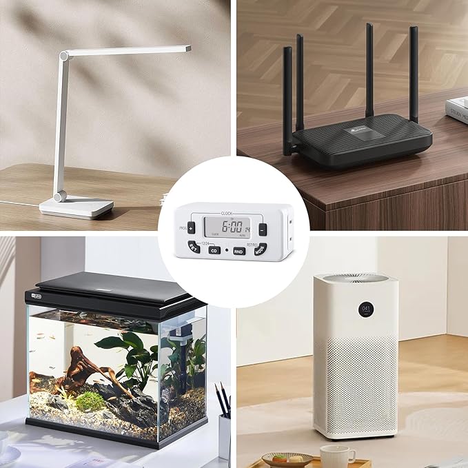 7 Day Programmable Digital Timer Outlet, Indoor Timer with Single Plug-in, Digital Light Timers for Lamp, Fan, Aquarium, 15A 1/2HP, 1 Pack