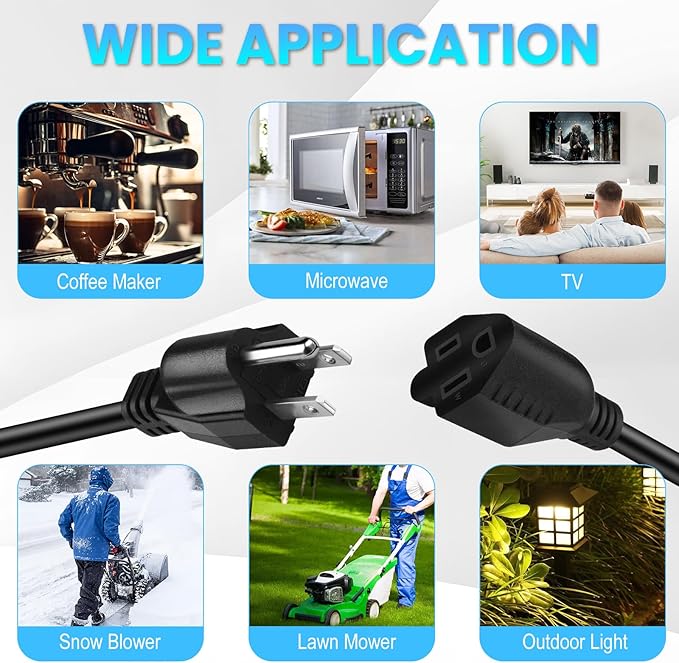 Short Power Extension Cord,16AWG/13A,Outlet Saver, 3 Prong Male Plug to Female Socket Heavy Duty Power Extension Cable(1FT/0.3M)