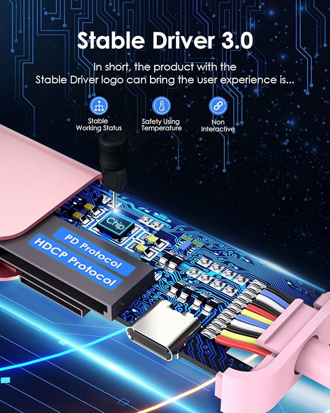 LENTION USB C Hub with 100W Charging, 4K HDMI, Dual Card Reader, USB 3.0 & 2.0 Compatible MacBook Pro, New Mac Air/Surface, Chromebook, More, Stable Driver Adapter (CB-CE18, Rose Gold)