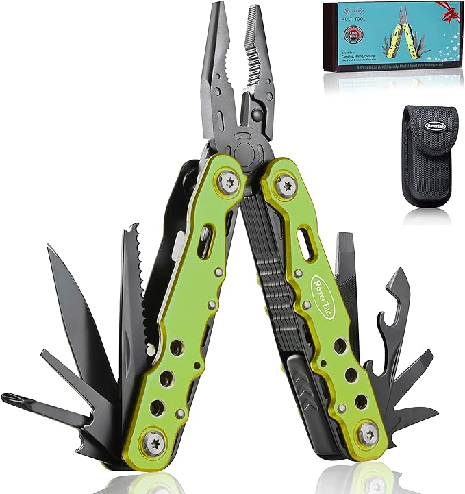 RoverTac 14 in 1 Multitool - Knife, Pliers, Screwdrivers, Saw, Bottle Opener - Perfect for Camping, Survival, Hiking, Repairs