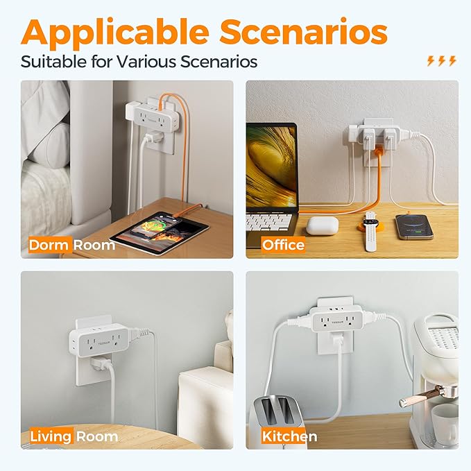 20W PD Surge Protector Outlet Extender, TESSAN Multi Plug Splitter with 4 Electrical Outlets 3 USB Ports(1 USB C), Multiple Plug Wall Expander for Home Office Dorm Room Essentials