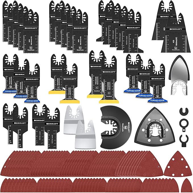 136 PCS Oscillating Tool Blade, Multi Tool Blades Kits with Sandpaper, Arc Edge & Titanium, Oscillating Saw Blades for Wood Metal, Universal Multitool Blades Fit Milwaukee, Ryobi