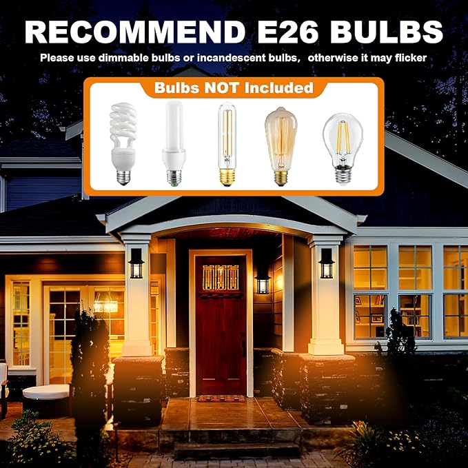 Motion Sensor Outdoor Wall Light, IP65 Waterproof Dusk-to-Dawn Auto Mode, 3 Lighting Modes Black Exterior Lighting for Porch, Patio, Garage