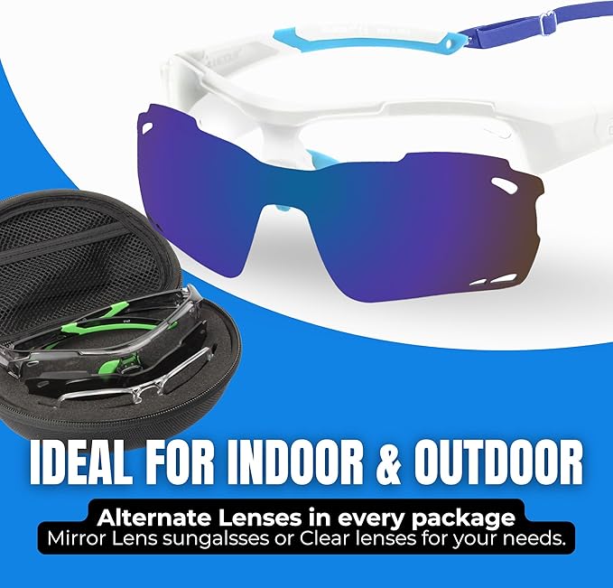 BLUE CUT Sports Safety Goggles Interchangeable Sun Lens Anti Fog UV Protection Indoor Outdoor Pickleball Cycling Basketball