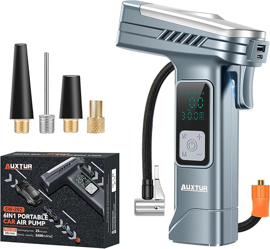 6IN1 Portable Tire Inflator Bike Pump|Escape Tool with Safety Hammer and Seat Belt Cutter|Car Tire Air Pump|Digital Tire Pressure Gauge|Car Accessories for Emergency