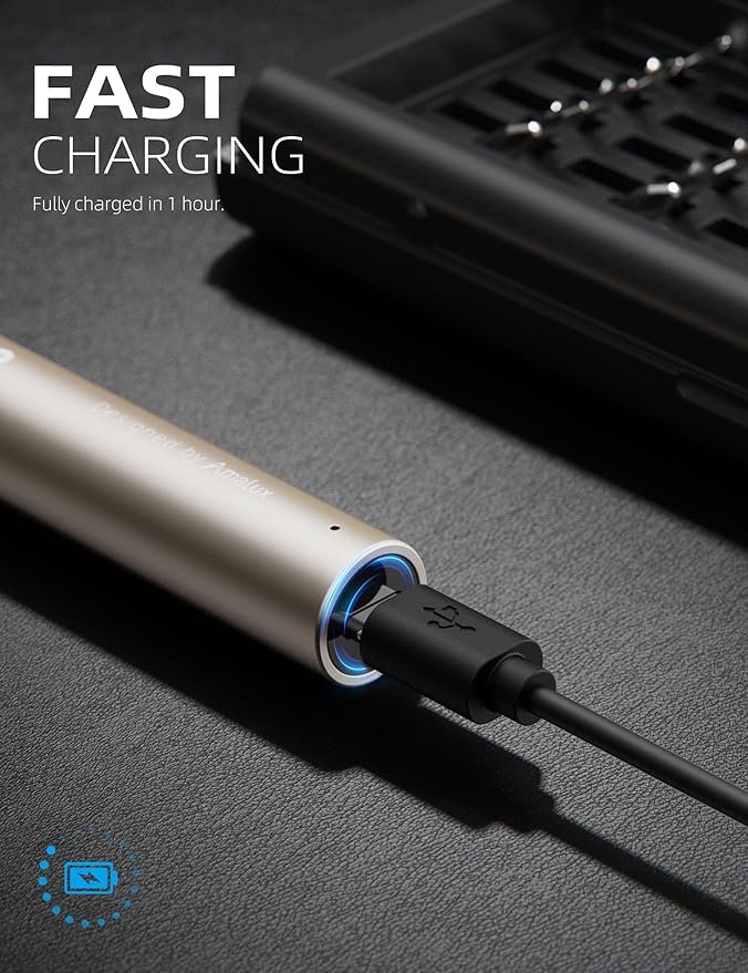 Mini Electric Screwdriver Set, 37 Self-Magnetic Bits, Dual Mode Electric/Manual, 3.7V Rechargeable, Max 3 N.m Torque, Clip Storage Case, Repair Tool for Phone Laptop Camera Watch Electronics - Beige