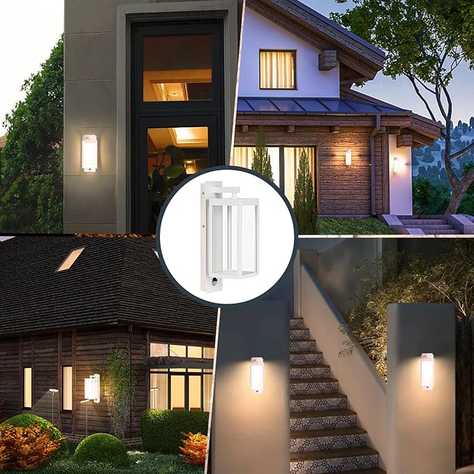 Outdoor Wall Light with Motion Sensor & LED, Waterproof Aluminum Fixture, 750LM 3000K Warm White for Porch Garage Entryway Fence, Exterior Security Sconce Lighting (White)