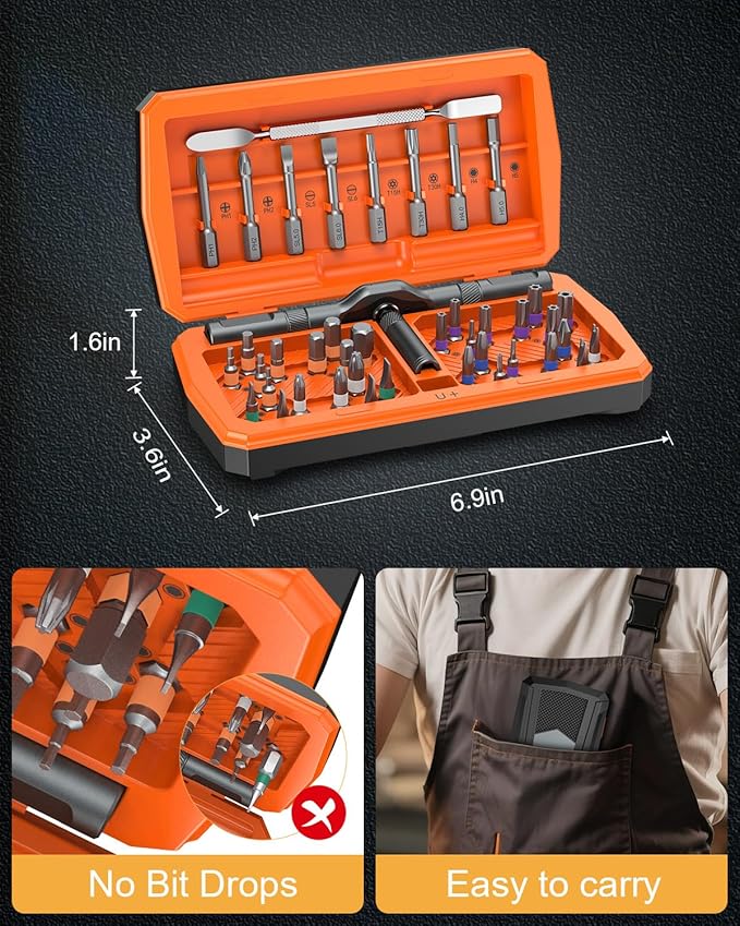 43 in 1 Ratchet Screwdriver Set, Magnetic Screwdriver Set, 2025 New Model Repair Tool Kit with DIY Ratchet Handle, Metal Pry Bar, 40 Precision Bits for Electronics, Furniture Assembly,Bicycle