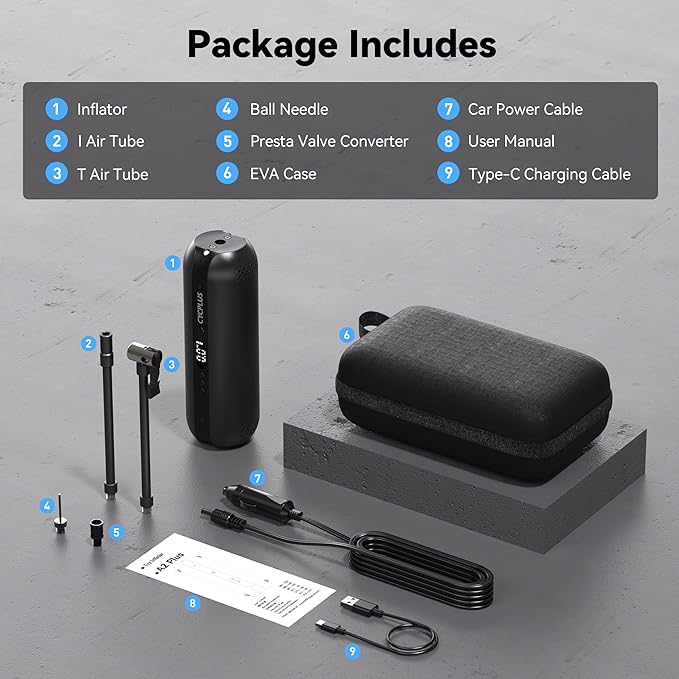 CYCPLUS Tire Inflator Portable Air Compressor - 150PSI Cordless Air Pump with Digital Tire Pressure Gauge, Accurate LCD Display & LED Light, DC/AC 2-in-1 for Car/Motorcycle/E-Bike/Ball(2025 Version)