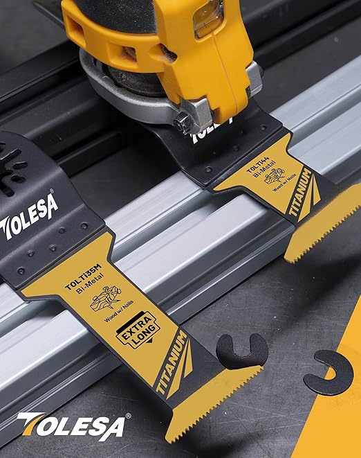 TOLESA 16pcs Extra-Long Titanium Oscillating Tool Blades, Oscillating Saw Blades for Metal, Oscillating Tool Blade Metal, Multi Tool Blades for Wood with Nails, Screws, Plastic Cutting