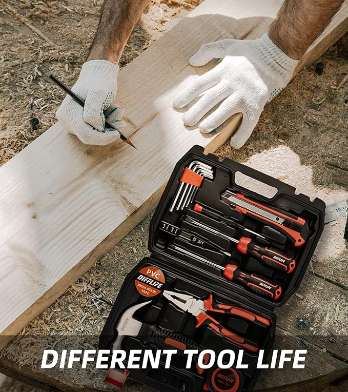 Tool Sets Household Tool Kit 15-Piece,General Home/Auto Repair Tool Set with Hammer, Pliers, Screwdriver Set and Toolbox Storage Case - Perfect for Homeowner, Diyer, Handyman (15-Piece)…