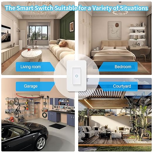 Milfra Touch Smart Switch Single Pole, Smart Light Switch, Smart WiFi Light Switches, Smart Switch Compatible with Alexa and Assistant, Neutral Wire Needed, No hub Required, White, M22-1-1DY