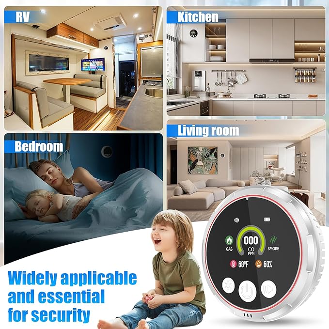 3 Pack 5-in-1 Carbon Monoxide Detectors & Smoke & Natural Gas Leak Detector, Portable Carbon Monoxide Detectors Plug in & Battery Backup, HD Screen Display - Hotel and Travel Safety, RV, Home