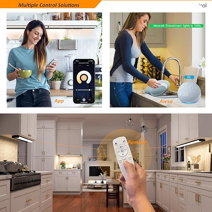 Smart Under Cabinet Lighting Hardwired Plug-in, Alexa & Google Compatible, Dimmable LED Under Cabinet Lights for Kitchen,18 Inch Under Counter Lights with App, Remote, 2700K-6500K Adjustable CCT