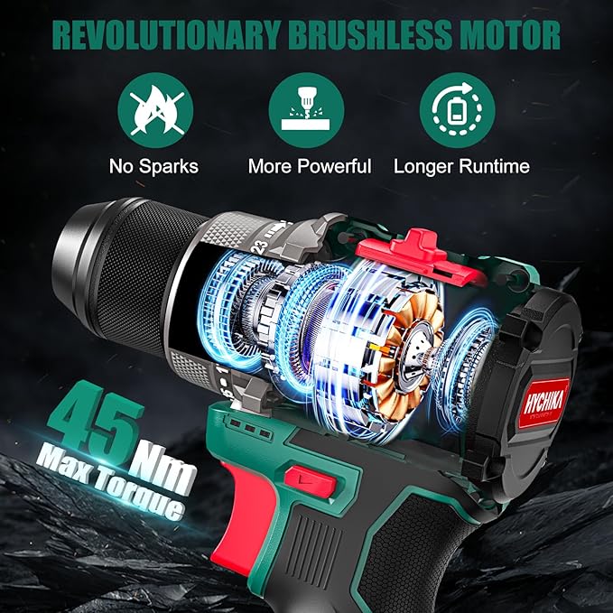 HYCHIKA Upgraded Power Drills Cordless Sets with Charger, Brushless, Compact Drill, with 1 Battery