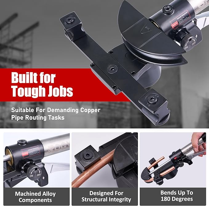 Hydraulic Tubing Bender Kit 1/4"–7/8", 180 Degree Pipe Bender Tool with 7 Dies for Copper and Aluminum, Ideal for HVAC and Refrigeration Applications