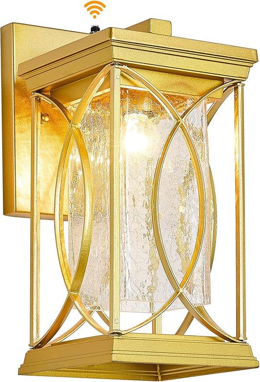 Gold OutdoorSconce Dusk to Dawn Exterior Light Fixtures Wall Mount Porch Light Modern Outdoor Wall Light Aluminum with Crack-Like Glass IP65 Waterproof Outside Coach Light for House